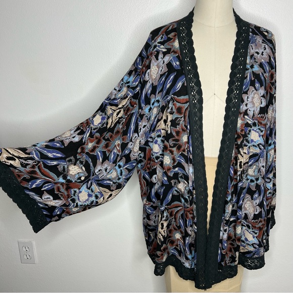 Free People Medium Open Front Cardigan Kimono Floral Blue - Picture 6 of 16